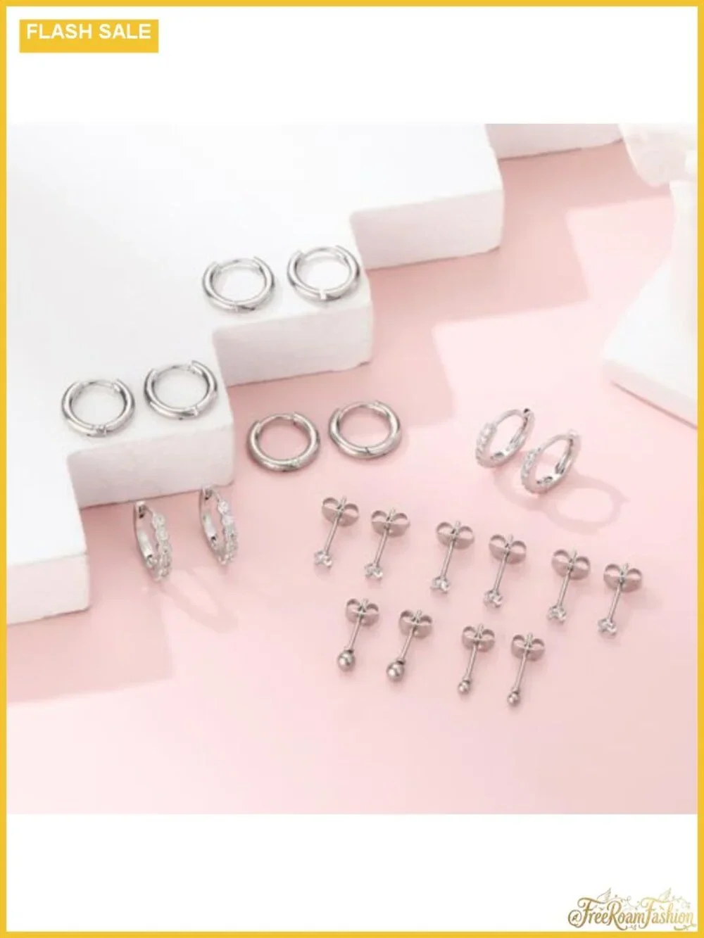 Hypoallergenic Silver Earring Set for Multiple Piercings - Studs, Hoops,